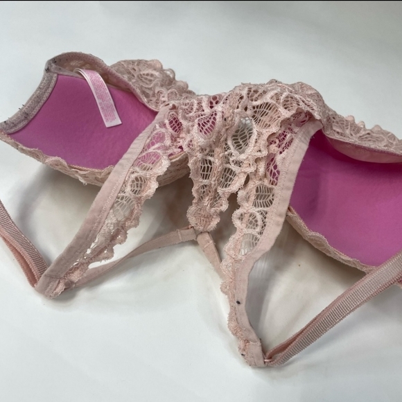 PINK Victorias Secret 34C Lightly Lined Bra Pink Floral Lace Front Close - Picture 3 of 5